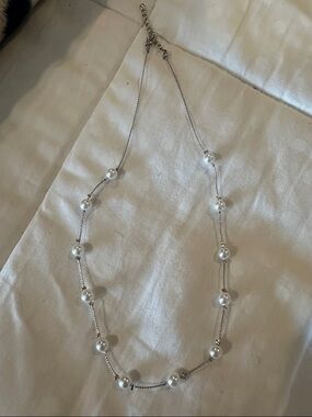Classic Silver Pearl Bead Necklace - White Pearls